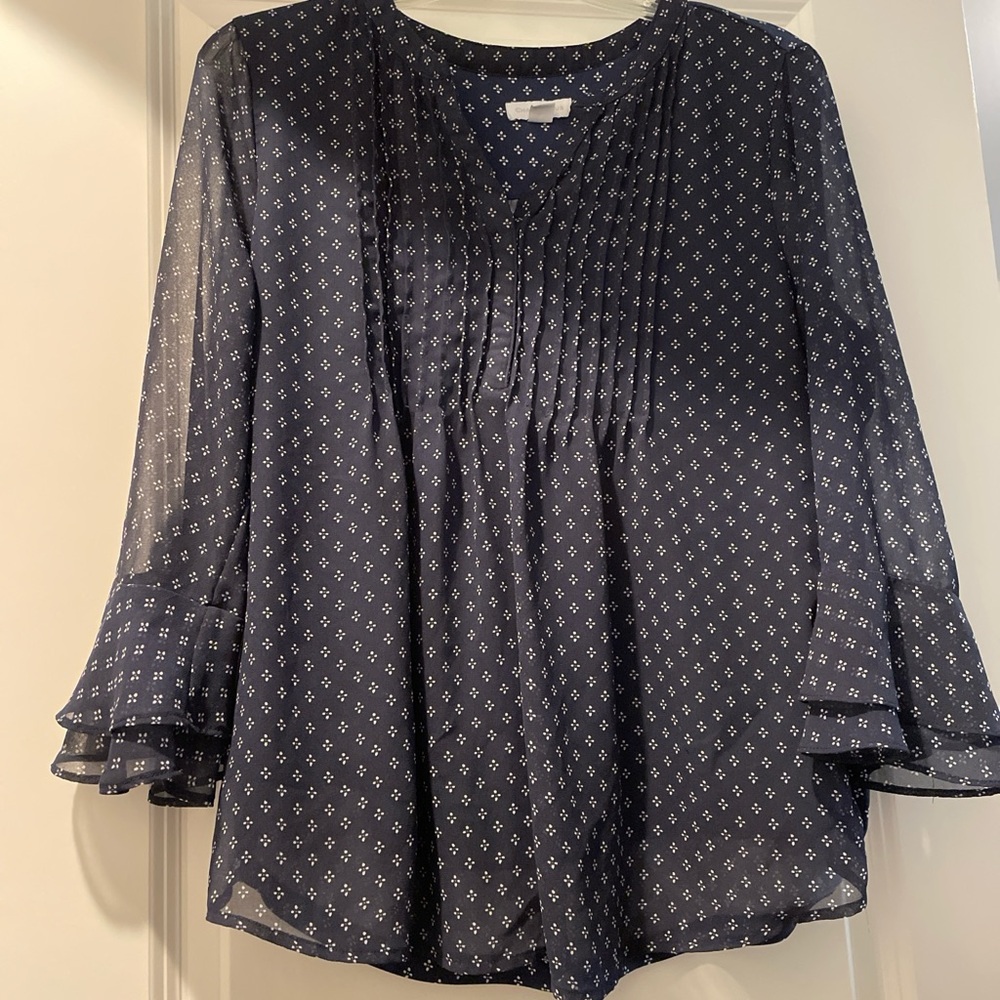 Charter Club Women Blouse SizePL Navy White Polka Dots Ruffled Cottage Victorian - Picture 5 of 11